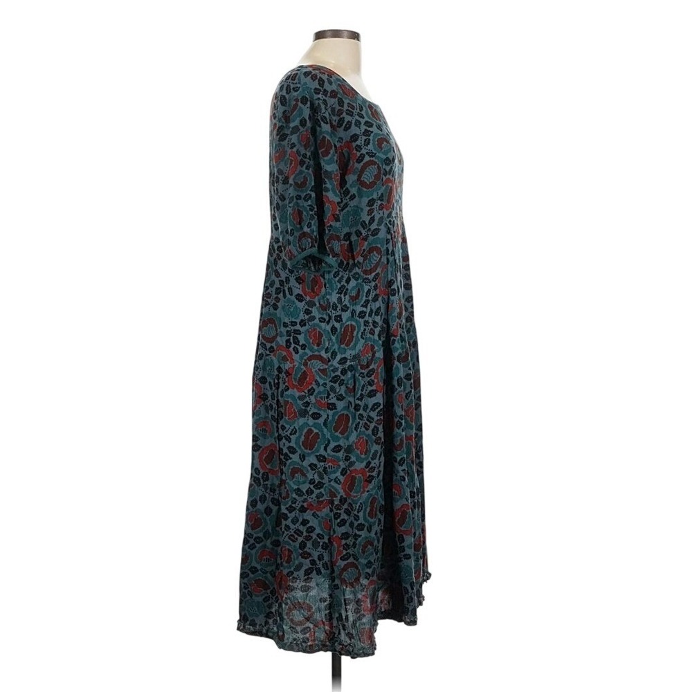 Gudrun Sjoden Dress Women L Green Floral Puff Sleeve Drop Waist Midi Boho - Picture 5 of 10